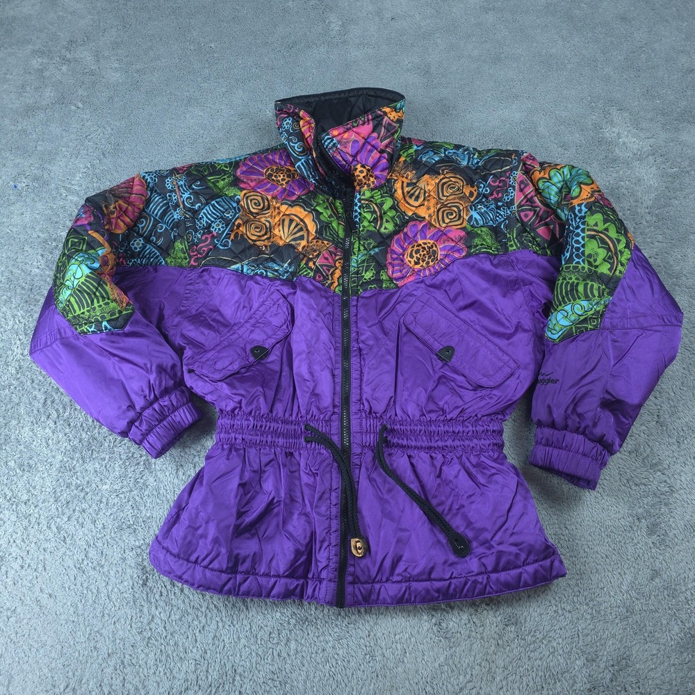 Vintage Snuggler Ski Jacket Womens Medium Purple Floral Colorblock Insulated